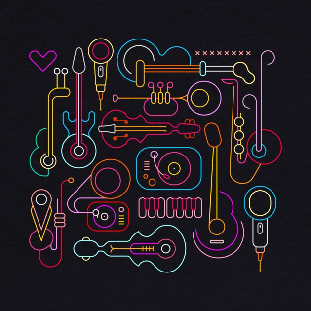 Neon Musical Instruments Design - Jazz Lovers by ShirtHappens